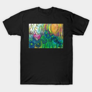 Landscape with Overgrown Flowers and A Thoughtful Girl T-Shirt